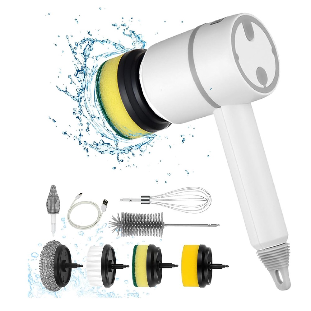 Electric Spin Scrubber, Cordless Shower Scrubber， with 7 Replaceable Brush Heads，3 Adjustable Speeds, Power Cleaning Brush for Bathroom Kitchen Cleaning Brush for Kitchen, Pans, Plates and Cups Green